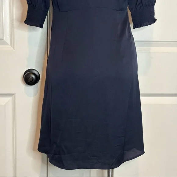Quince Navy Blue Washable Silk V-neck Puff Short Sleeve Mini Dress S - Picture 9 of 12